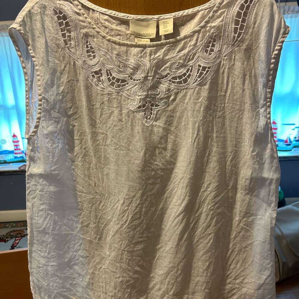 Cynthia Rowley Gray Cream Sleeveless Embellished Blouse
